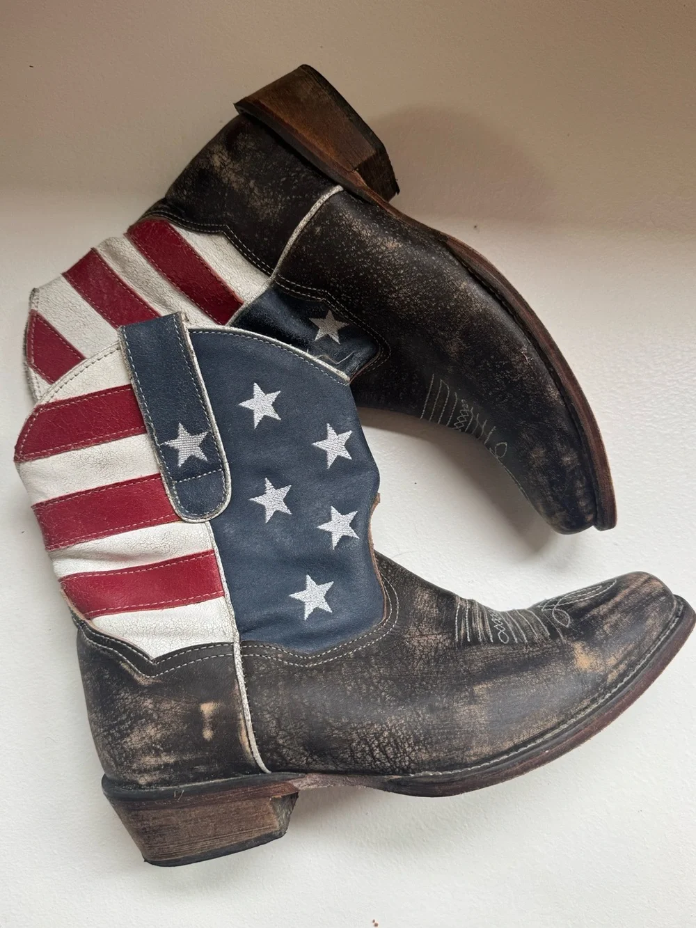 Roper American Beauty Flag Distressed Western Cowboy Boots Ankle-Women's Sz 8.5